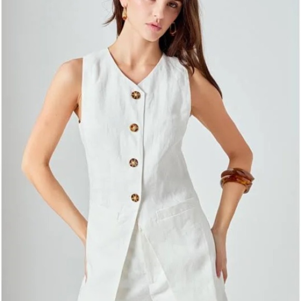 English Factory White Sleeveless Button-Front Jumpsuit